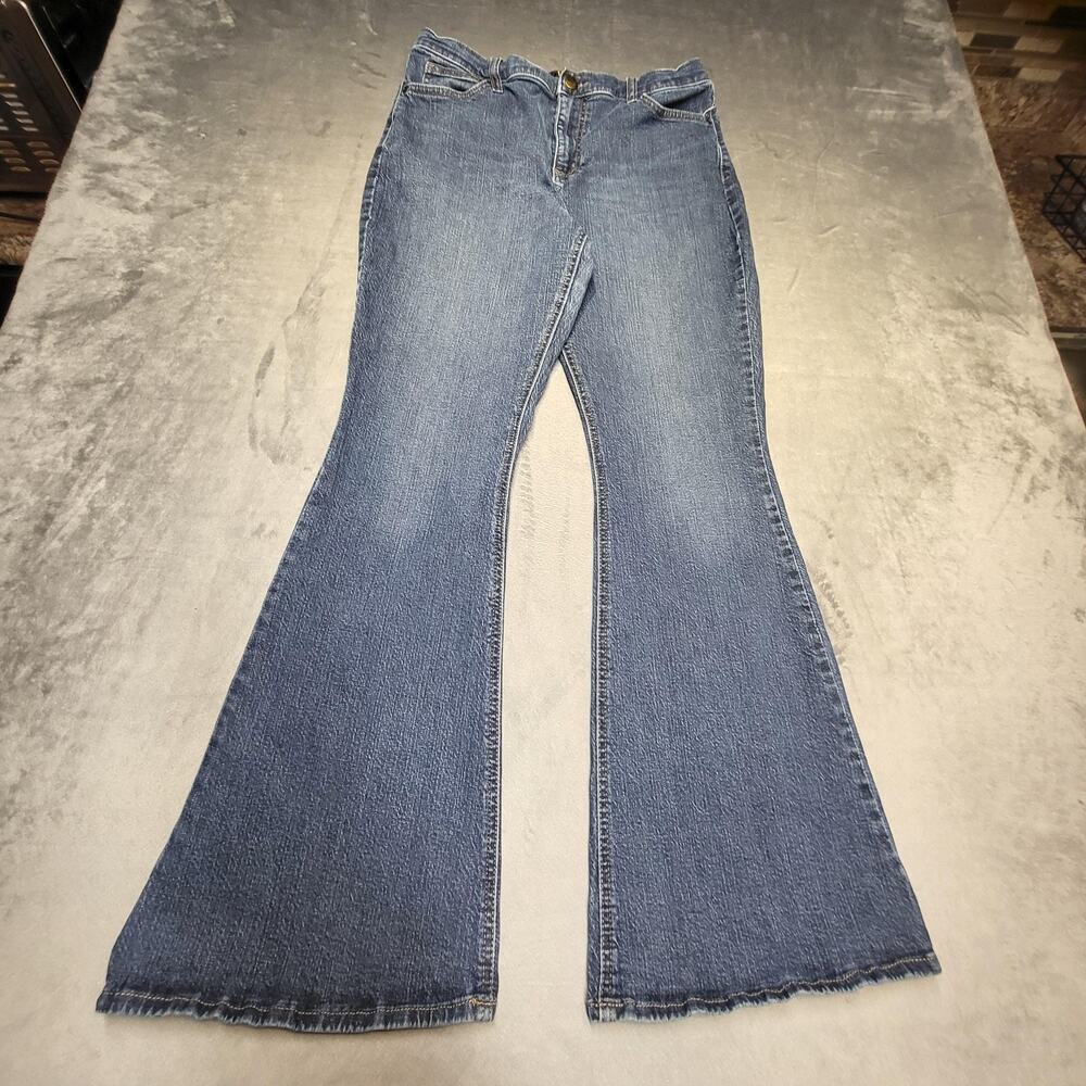 Lee Jeans Womens 14 Blue Medium Wash Flared Denim Stretch Pockets